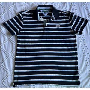 Tommy Hilfiger Mens Blue Striped Golf Medinah Country Club Polo Shirt Size Large